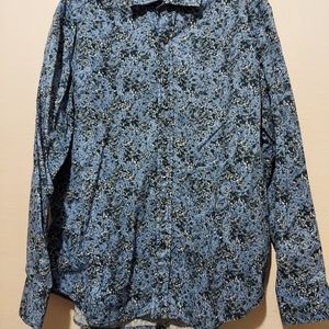 J Campbell Button Up Men's Dress Shirt Navy Blue Paisley Size  XL Spread Collar